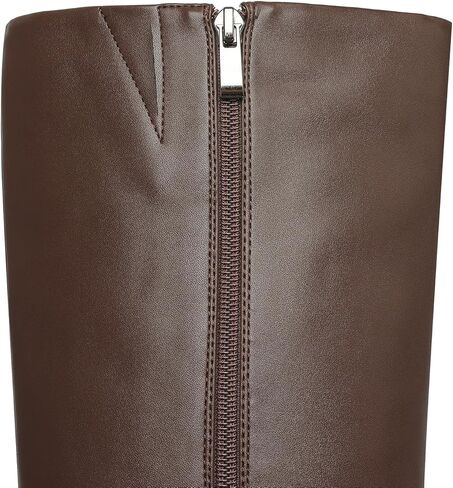Women’s Knee High Boots Round Toe Chunky Heel Faux Leather Tall Riding Boots with Side Zipper in Kuwait