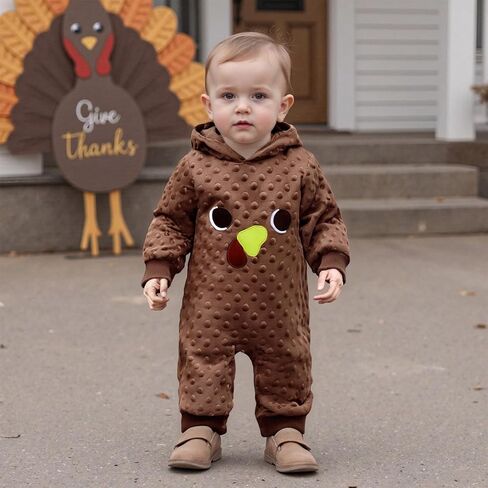 My First Thanksgiving Baby Girl Boy Outfit Turkey Long Sleeve Hoodie Romper Jumpsuit Halloween Fall Winter Clothes in Saudi Arabia