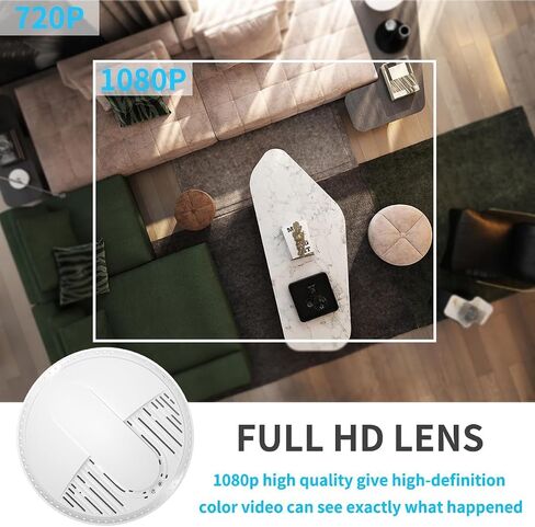 Lizvie Hidden Camera Smoke Dector ، Wireless WiFi 1080p Full HD Spy Cam مع اكتشاف الحركة والرؤية الليلية ، يدعم التحكم عن بُعد في التطبيقات المربية/PET/Baby Home Security. in Saudi Arabia