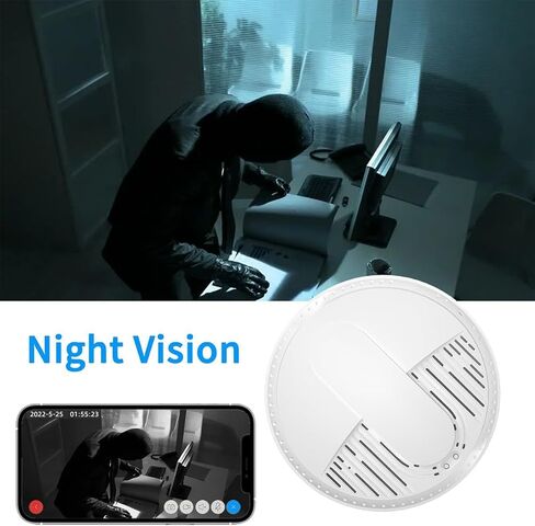 Lizvie Hidden Camera Smoke Dector ، Wireless WiFi 1080p Full HD Spy Cam مع اكتشاف الحركة والرؤية الليلية ، يدعم التحكم عن بُعد في التطبيقات المربية/PET/Baby Home Security. in Saudi Arabia
