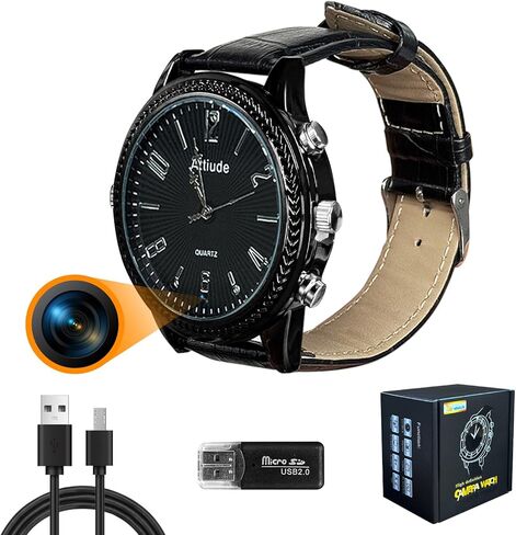 ساعة 1080p HD Camera Watch مع بطاقة ذاكرة 32 جيجابايت ، و Camera Camera Watch متصلة بالكمبيوتر لقراءة البيانات ، ومشاهدة كاميرا التجسس المخفية المستخدمة في الأمان الداخلي والخارجي ، لا حاجة إلى WiFi Cam in Kuwait