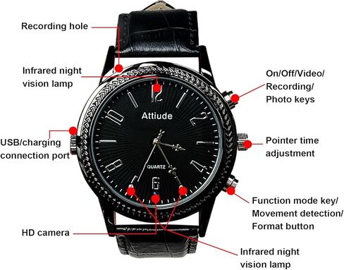 ساعة 1080p HD Camera Watch مع بطاقة ذاكرة 32 جيجابايت ، و Camera Camera Watch متصلة بالكمبيوتر لقراءة البيانات ، ومشاهدة كاميرا التجسس المخفية المستخدمة في الأمان الداخلي والخارجي ، لا حاجة إلى WiFi Cam in Kuwait