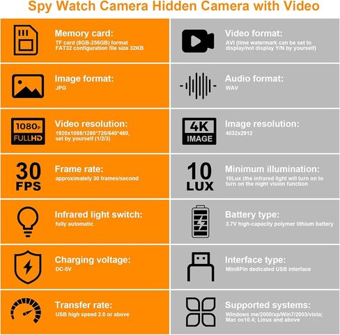 ساعة 1080p HD Camera Watch مع بطاقة ذاكرة 32 جيجابايت ، و Camera Camera Watch متصلة بالكمبيوتر لقراءة البيانات ، ومشاهدة كاميرا التجسس المخفية المستخدمة في الأمان الداخلي والخارجي ، لا حاجة إلى WiFi Cam in Kuwait