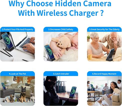 Lizvie Hiddeen Camera Charger Charger Charger ، 1080p HD مع رؤية ليلية واكتشاف الحركة المباشرة على مدار الساعة 24/7 SD تخزين كاميرا مخفية للمكتب/الحيوانات الأليفة/الطفل الأمان Idoor. in Saudi Arabia
