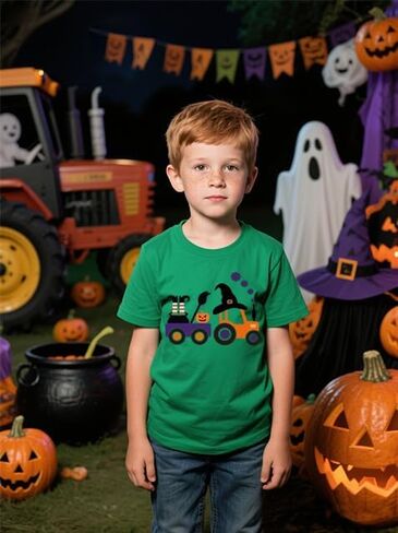 Spooky Party Shirt Toddler Boys Girls Pumpkin Truck Ghost Spider Web Short Sleeve Kids Top for 2-7t in Saudi Arabia