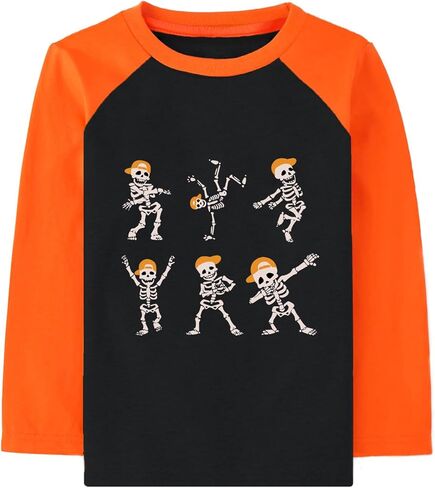 Halloween Shirts for Kids Long Sleeve Dancing Skeleton Graphic Tees Raglan Sleeve Trucks T-Shirt 2-7 Years in Saudi Arabia