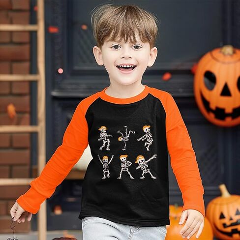 Halloween Shirts for Kids Long Sleeve Dancing Skeleton Graphic Tees Raglan Sleeve Trucks T-Shirt 2-7 Years in Saudi Arabia