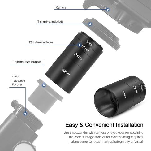 Astromania Astronomical T2-Extension Tube Kit for Cameras and eyepieces - Length 8mm 10mm 20mm 40mm - Bundle with - T-Ring&T-Adapter for Nikon in Saudi Arabia