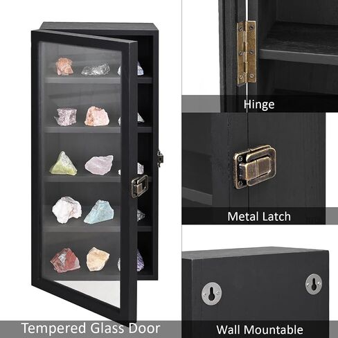Ikee Design Wooden Collection Display Case with Hinged and Clear Glass Top, Wall Mounted 10 Slots Wood Display Storage Box for Mini Figures,Collections,Essential Oils, Oak Color in Saudi Arabia