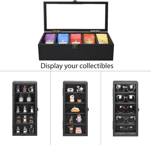 Ikee Design Wooden Collection Display Case with Hinged and Clear Glass Top, Wall Mounted 10 Slots Wood Display Storage Box for Mini Figures,Collections,Essential Oils, Oak Color in Saudi Arabia