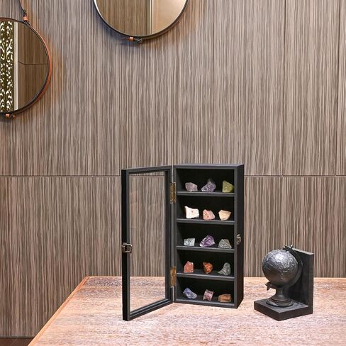 Ikee Design Wooden Collection Display Case with Hinged and Clear Glass Top, Wall Mounted 10 Slots Wood Display Storage Box for Mini Figures,Collections,Essential Oils, Oak Color in Saudi Arabia