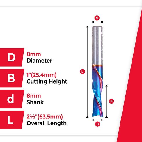 Amana Tool 48219-K SC Spektra Extreme Tool Life Life Plunge 8mm DIA X 1 CH X 8MM SHK 2-1/2 inch طول جهاز التوجيه لأسفل طوله لثغرات دبوس الحفر in Saudi Arabia