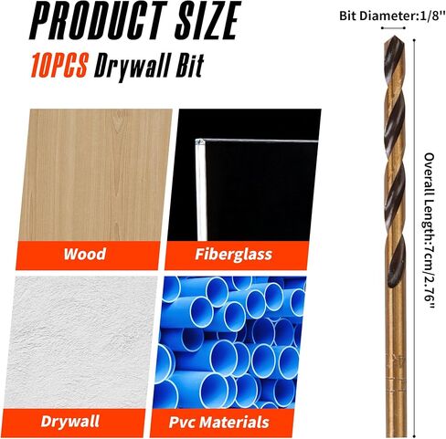 Drywall Cut Out Bit 5/32 | 1/8 inch, HSS M2 high-Speed Steel Drywall Guidepoint Cutting Bits, Drywall Tools Used with Spiral Saw (10, 1/8 inch) in Saudi Arabia