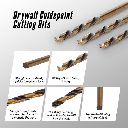 Drywall Cut Out Bit 5/32 | 1/8 inch, HSS M2 high-Speed Steel Drywall Guidepoint Cutting Bits, Drywall Tools Used with Spiral Saw (10, 1/8 inch) in Saudi Arabia