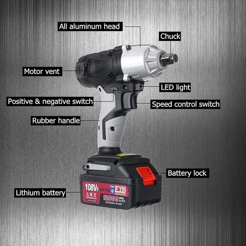 108VF 12800mAh Lithium-Ion Battery Cordless Electric Impact Wrench Drill Driver Kit in Saudi Arabia