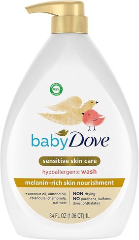 Baby Dove Sensitive Skin Care Baby Wash Fragrance Free Moisture For Baby Bath Time Fragrance Free and Hypoallergenic, Washes Away Bacteria 34 oz in Kuwait