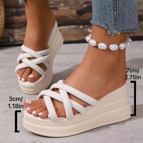 Women's Platform Shoes, Comfortable Wedge Heels, Lightweight, Soft Fabric, Thick-Soled Casual Women's Slippers in Saudi Arabia