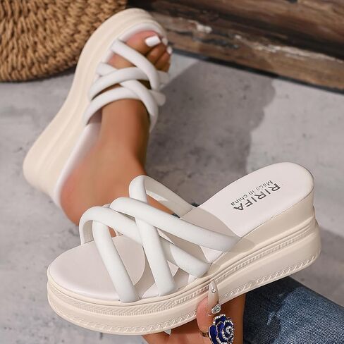 Women's Platform Shoes, Comfortable Wedge Heels, Lightweight, Soft Fabric, Thick-Soled Casual Women's Slippers in Saudi Arabia