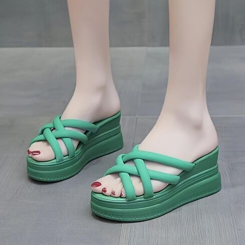 Women's Platform Shoes, Comfortable Wedge Heels, Lightweight, Soft Fabric, Thick-Soled Casual Women's Slippers in Saudi Arabia
