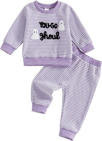 Kupretty Toddler Baby Girl Girl Cloths Halloween Whalloween Ghost Ghost Procederced Waffle Sweatshirts + Pants Set in Saudi Arabia