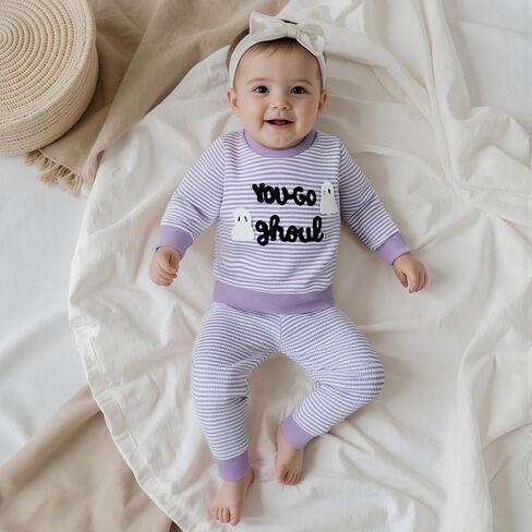 Kupretty Toddler Baby Girl Girl Cloths Halloween Whalloween Ghost Ghost Procederced Waffle Sweatshirts + Pants Set in Saudi Arabia