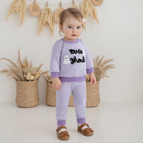 Kupretty Toddler Baby Girl Girl Cloths Halloween Whalloween Ghost Ghost Procederced Waffle Sweatshirts + Pants Set in Saudi Arabia