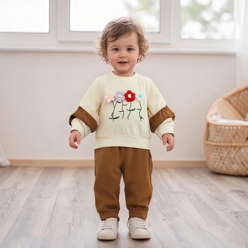 Mersariphy Toddler طفلة طفلة لطيف ثلاثي الأبعاد زهرة طويلة الأكمام قميص قميص قمم سراويل 2pcs in Saudi Arabia