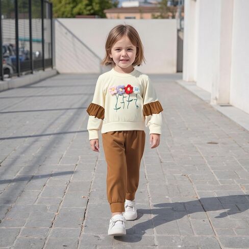 Mersariphy Toddler طفلة طفلة لطيف ثلاثي الأبعاد زهرة طويلة الأكمام قميص قميص قمم سراويل 2pcs in Saudi Arabia