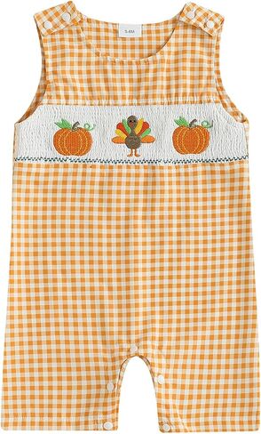 My First Halloween Baby Boy Girl Outfit Newborn Plaid Ghost Pumpkin Overalls Jumpsuit Smocked Romper Fall Clothes in Kuwait