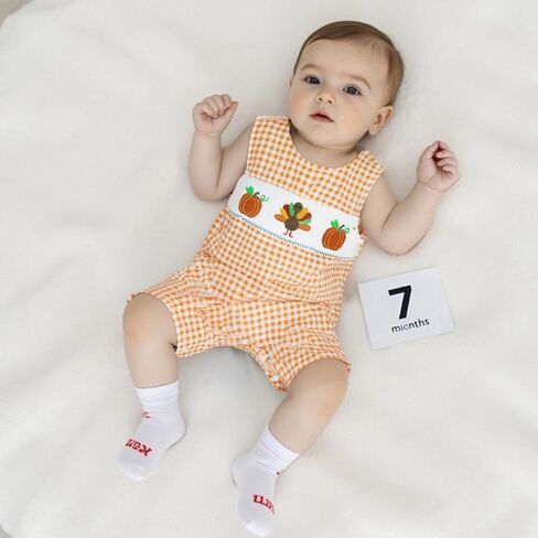 My First Halloween Baby Boy Girl Outfit Newborn Plaid Ghost Pumpkin Overalls Jumpsuit Smocked Romper Fall Clothes in Kuwait
