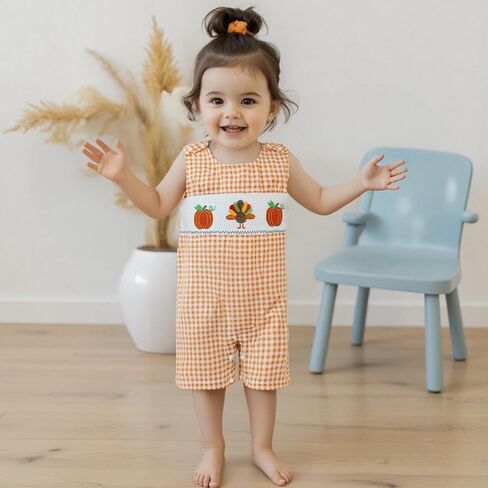 My First Halloween Baby Boy Girl Outfit Newborn Plaid Ghost Pumpkin Overalls Jumpsuit Smocked Romper Fall Clothes in Kuwait