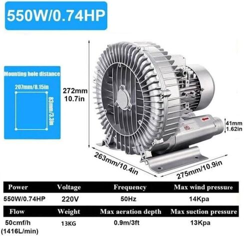 Blower Fortex Ring عالية الضغط 750W ، منفاخ مجدد الطور المفرد ، مضخة فراغ صناعية لتهوية الصرف الصحي وضرب/شفط الهواء ، 1.01HP in Kuwait
