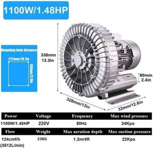 Blower Fortex Ring عالية الضغط 750W ، منفاخ مجدد الطور المفرد ، مضخة فراغ صناعية لتهوية الصرف الصحي وضرب/شفط الهواء ، 1.01HP in Kuwait