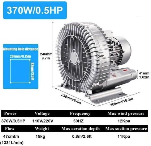 Blower Fortex Ring عالية الضغط 750W ، منفاخ مجدد الطور المفرد ، مضخة فراغ صناعية لتهوية الصرف الصحي وضرب/شفط الهواء ، 1.01HP in Kuwait