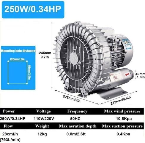 Blower Fortex Ring عالية الضغط 750W ، منفاخ مجدد الطور المفرد ، مضخة فراغ صناعية لتهوية الصرف الصحي وضرب/شفط الهواء ، 1.01HP in Kuwait