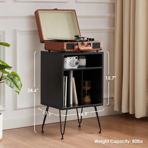 Soohow Home, Table with Metal Legs Vinyl, Turntable Stand Record Player Cabinet for Living Room, White in Kuwait