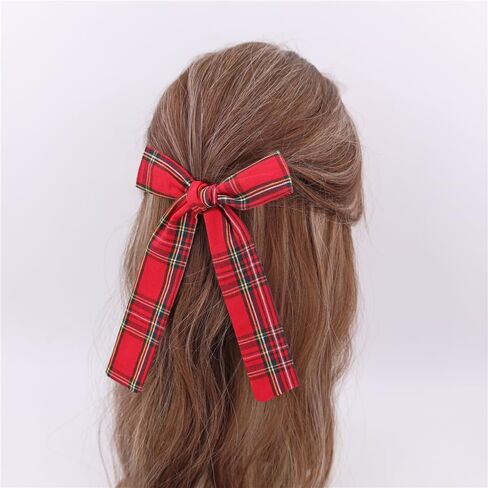 Sugarmelon Set of 6 Tartan Bow Hair Clips for Baby Girl and Mom Women Plaid Headbands Scrunchies Scottish Tartan Hair Bows for School Girls (6 pcs Tartan Red) in Kuwait