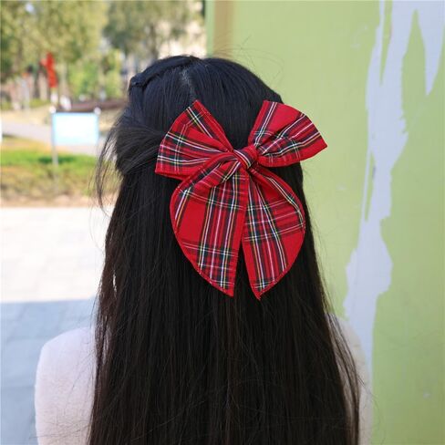 Sugarmelon Set of 6 Tartan Bow Hair Clips for Baby Girl and Mom Women Plaid Headbands Scrunchies Scottish Tartan Hair Bows for School Girls (6 pcs Tartan Red) in Kuwait