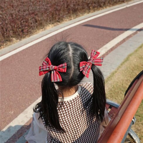 Sugarmelon Set of 6 Tartan Bow Hair Clips for Baby Girl and Mom Women Plaid Headbands Scrunchies Scottish Tartan Hair Bows for School Girls (6 pcs Tartan Red) in Kuwait