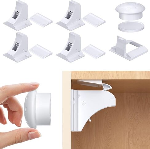 Child Safety Magnetic Cabinet Locks 4 Pack+ Key-AOSITE Baby Proofing Magnetic Drawer Locks for Kitchen with Adhesive No Drilling or Screws Fixed, Baby Safety Cabinet Locks in Kuwait