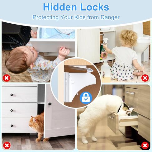 Child Safety Magnetic Cabinet Locks 4 Pack+ Key-AOSITE Baby Proofing Magnetic Drawer Locks for Kitchen with Adhesive No Drilling or Screws Fixed, Baby Safety Cabinet Locks in Kuwait