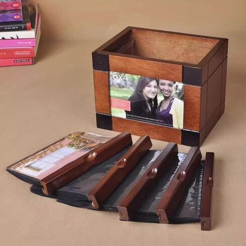 Wooden Photo Box, Album Storage Box with 5 Pull Out Albums, Insert Photo Frame Cube, for 6x4 Inch Photos, Can Hold 100 Photos, Weddings Anniversaries in Saudi Arabia