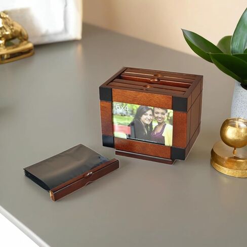 Wooden Photo Box, Album Storage Box with 5 Pull Out Albums, Insert Photo Frame Cube, for 6x4 Inch Photos, Can Hold 100 Photos, Weddings Anniversaries in Saudi Arabia