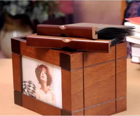 Wooden Photo Box, Album Storage Box with 5 Pull Out Albums, Insert Photo Frame Cube, for 6x4 Inch Photos, Can Hold 100 Photos, Weddings Anniversaries in Saudi Arabia