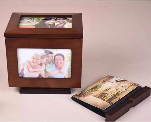 Wooden Photo Box, Album Storage Box with 5 Pull Out Albums, Insert Photo Frame Cube, for 6x4 Inch Photos, Can Hold 100 Photos, Weddings Anniversaries in Saudi Arabia