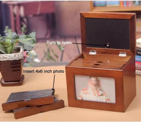 Wooden Photo Box, Album Storage Box with 5 Pull Out Albums, Insert Photo Frame Cube, for 6x4 Inch Photos, Can Hold 100 Photos, Weddings Anniversaries in Saudi Arabia