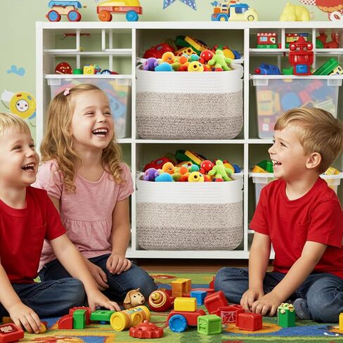 Geetery 6 Pack Woven Basket for Storage Woven Baskets for Organizing Decorative Storage Baskets Storage Bins Cotton Rope Storage Basket for Shelves, Nursery, Playroom and Classroom in Kuwait