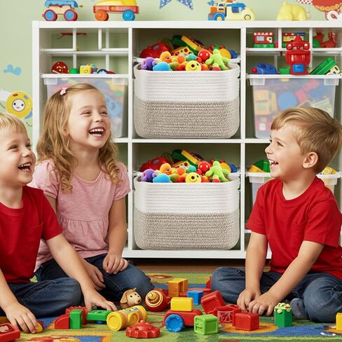 Geetery 6 Pack Woven Basket for Storage Woven Baskets for Organizing Decorative Storage Baskets Storage Bins Cotton Rope Storage Basket for Shelves, Nursery, Playroom and Classroom in Saudi Arabia