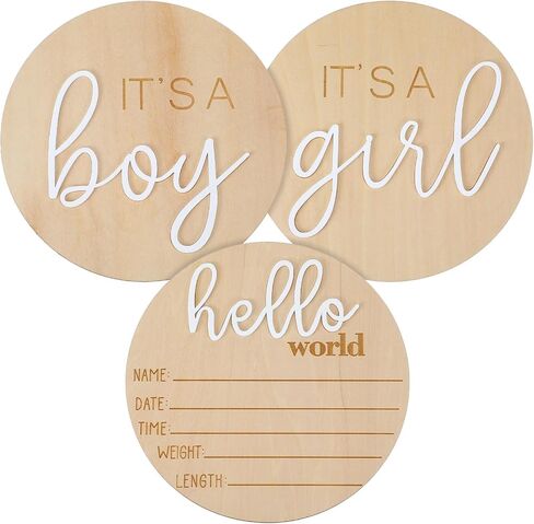 3pcs Wooden Newborn Announcement Sign, Its a Boy Its a Girl Hello World Boho Gender Reveal 5.9in Birth Welcome Birth Name Plaques for Hospital Nursery Baby Shower He She Photography Prop in Saudi Arabia