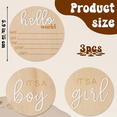 3pcs Wooden Newborn Announcement Sign, Its a Boy Its a Girl Hello World Boho Gender Reveal 5.9in Birth Welcome Birth Name Plaques for Hospital Nursery Baby Shower He She Photography Prop in Saudi Arabia